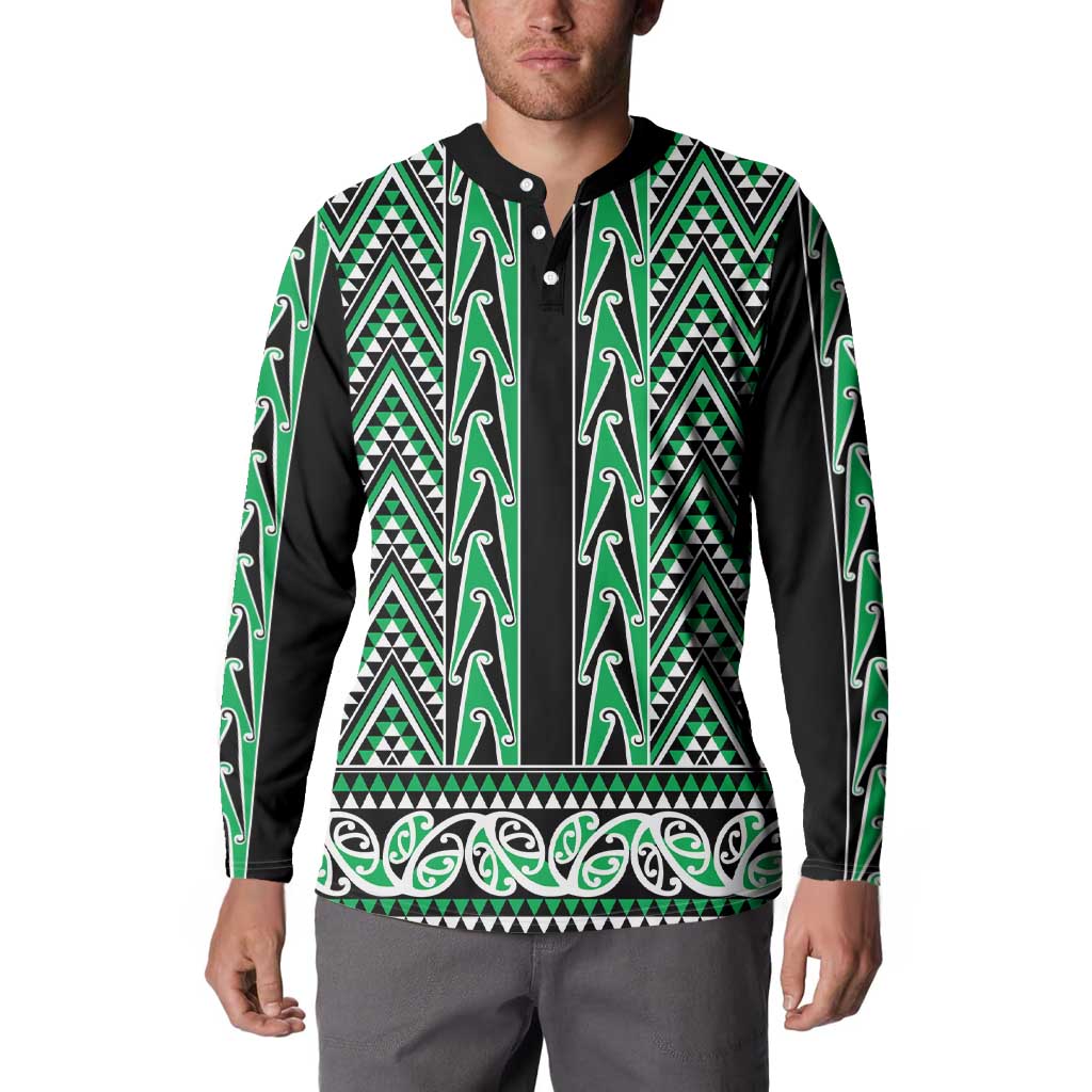 New Zealand Maori Niho Taniwha Button Sweatshirt Kakariki Mangopare and Puhoro Pattern LT9 - Polynesian Pride