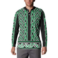 New Zealand Maori Niho Taniwha Button Sweatshirt Kakariki Mangopare and Puhoro Pattern LT9 - Polynesian Pride