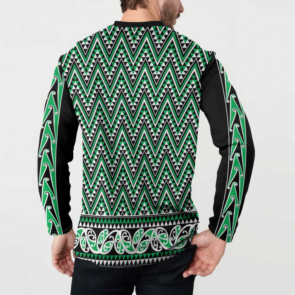 New Zealand Maori Niho Taniwha Button Sweatshirt Kakariki Mangopare and Puhoro Pattern LT9 - Polynesian Pride
