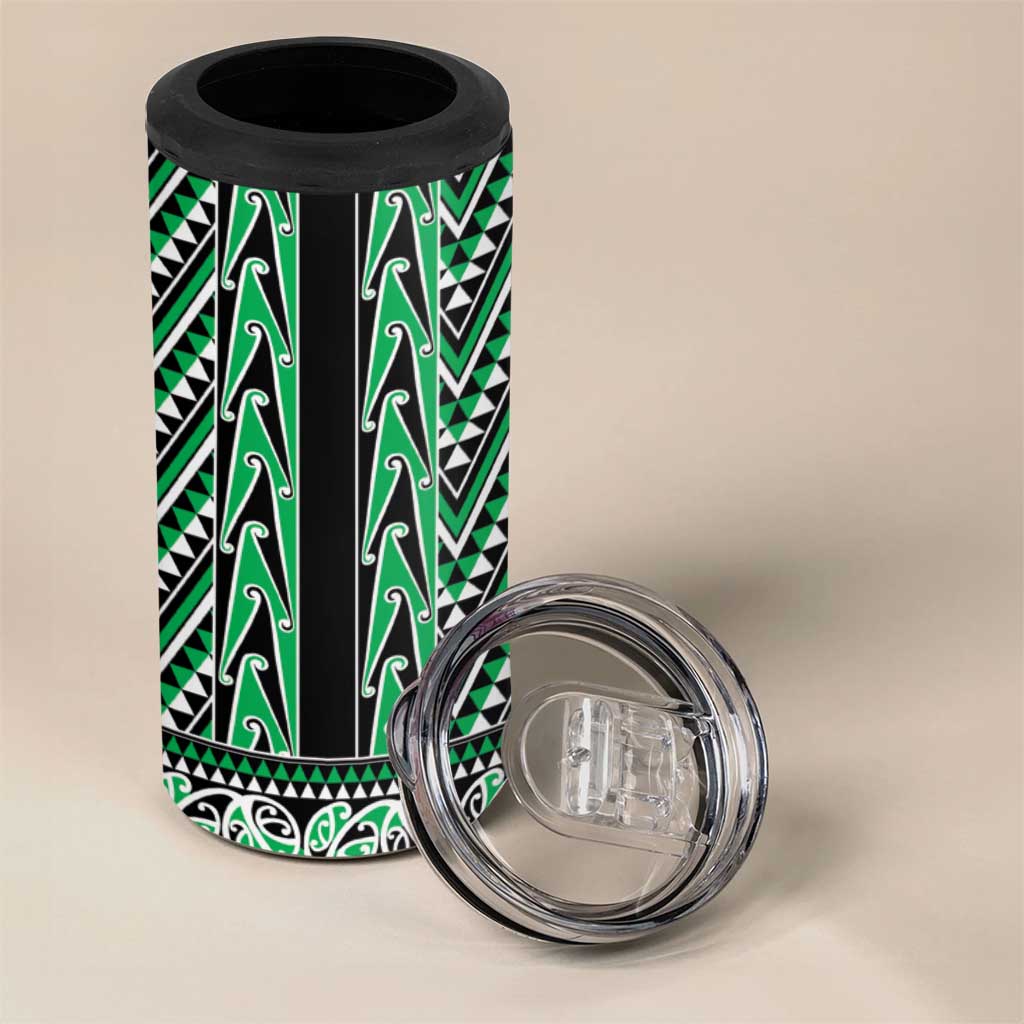 New Zealand Maori Niho Taniwha 4 in 1 Can Cooler Tumbler Kakariki Mangopare and Puhoro Pattern