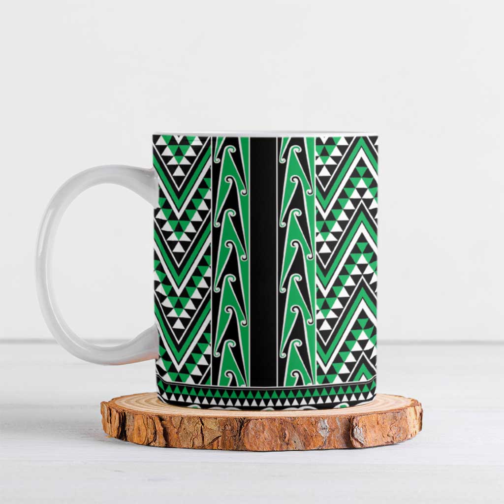 New Zealand Maori Niho Taniwha Ceramic Mug Kakariki Mangopare and Puhoro Pattern - Polynesian Pride