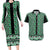 New Zealand Maori Niho Taniwha Couples Matching Long Sleeve Bodycon Dress and Hawaiian Shirt Kakariki Mangopare and Puhoro Pattern