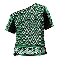 New Zealand Maori Niho Taniwha Cross Shoulder Shirt Kakariki Mangopare and Puhoro Pattern - Polynesian Pride