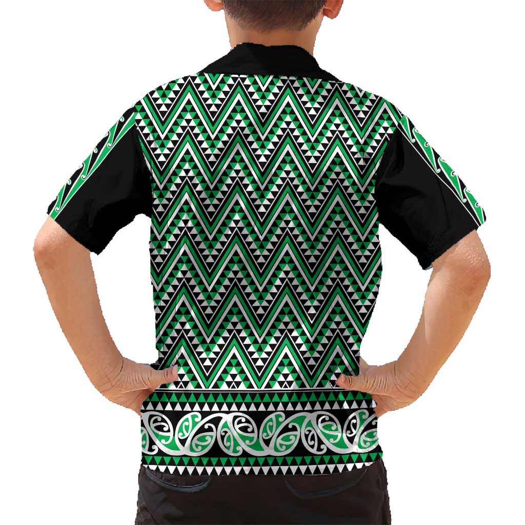 New Zealand Maori Niho Taniwha Family Matching Long Sleeve Bodycon Dress and Hawaiian Shirt Kakariki Mangopare and Puhoro Pattern