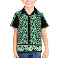 New Zealand Maori Niho Taniwha Family Matching Long Sleeve Bodycon Dress and Hawaiian Shirt Kakariki Mangopare and Puhoro Pattern