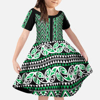 New Zealand Maori Niho Taniwha Family Matching Off The Shoulder Long Sleeve Dress and Hawaiian Shirt Kakariki Mangopare and Puhoro Pattern