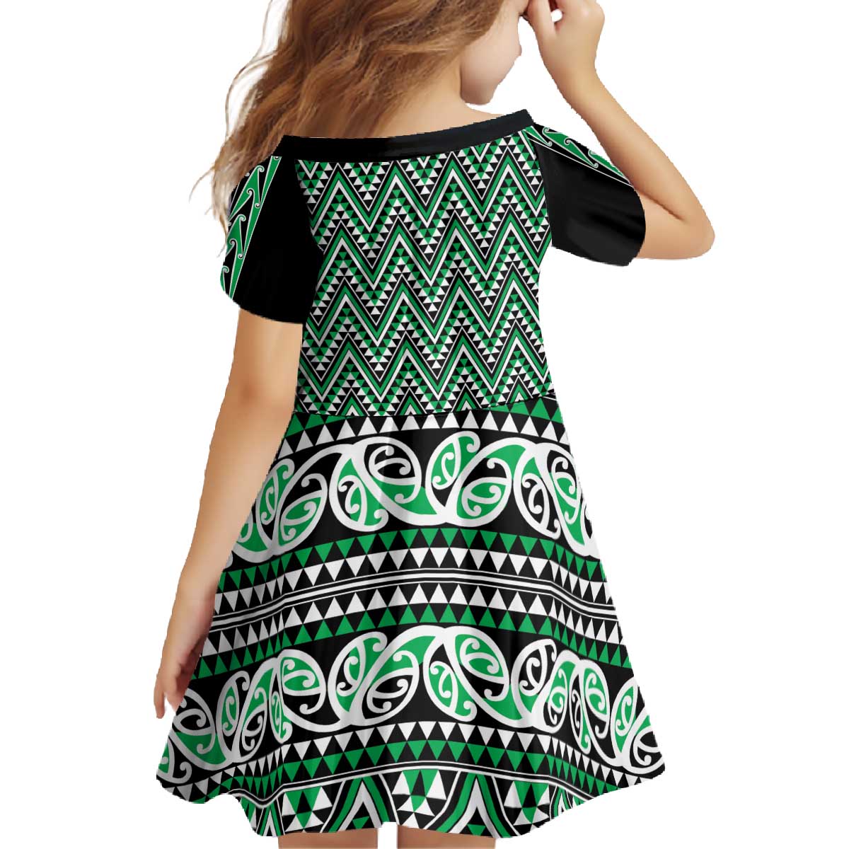 New Zealand Maori Niho Taniwha Family Matching Off The Shoulder Long Sleeve Dress and Hawaiian Shirt Kakariki Mangopare and Puhoro Pattern