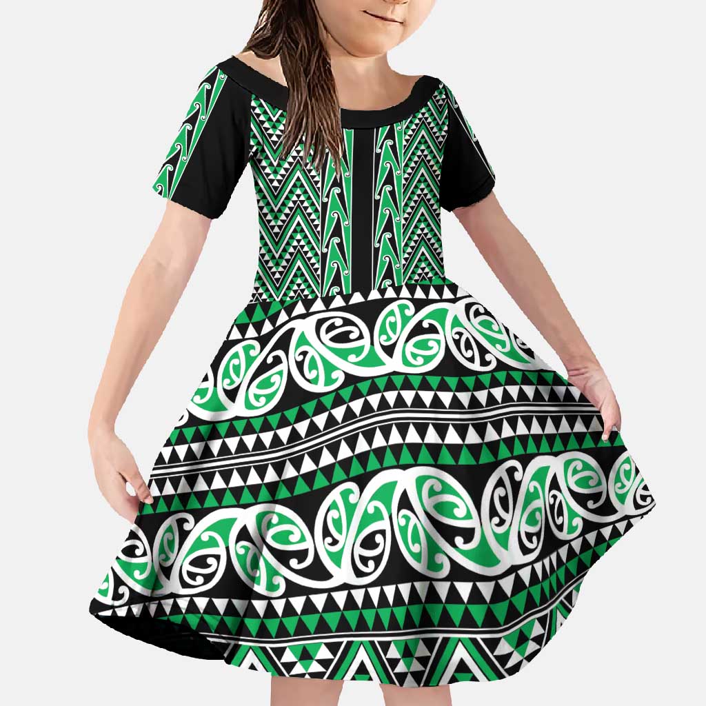 New Zealand Maori Niho Taniwha Family Matching Off Shoulder Maxi Dress and Hawaiian Shirt Kakariki Mangopare and Puhoro Pattern