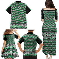 New Zealand Maori Niho Taniwha Family Matching Puletasi and Hawaiian Shirt Kakariki Mangopare and Puhoro Pattern