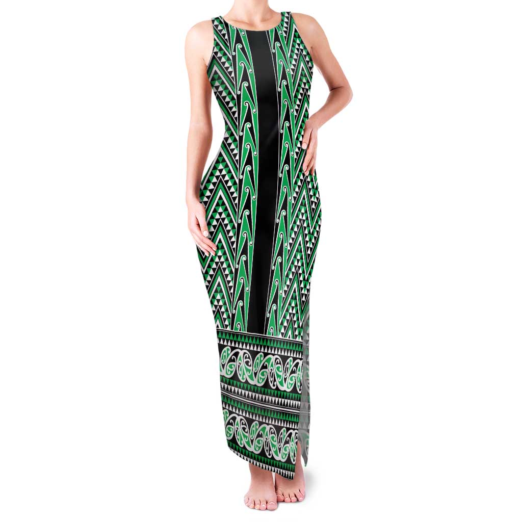 New Zealand Maori Niho Taniwha Family Matching Tank Maxi Dress and Hawaiian Shirt Kakariki Mangopare and Puhoro Pattern