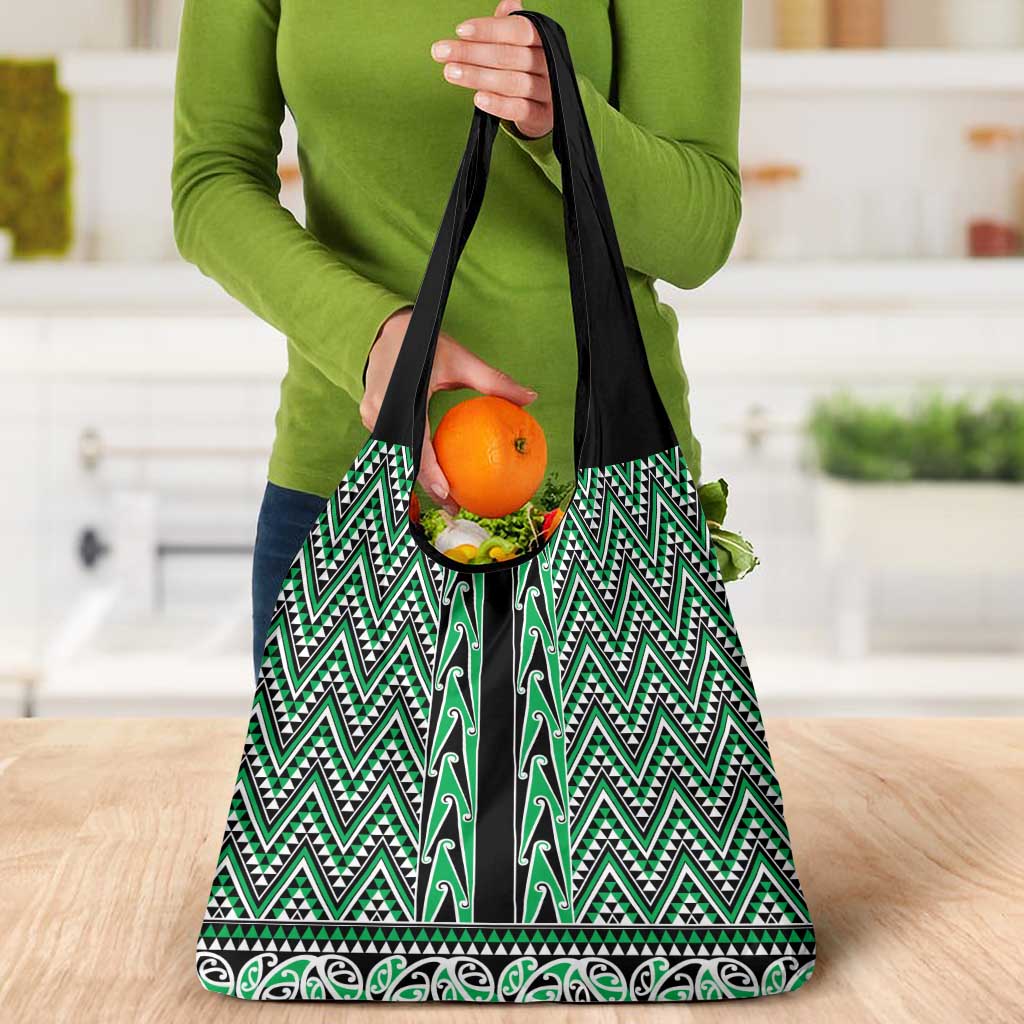 New Zealand Maori Niho Taniwha Grocery Bag Kakariki Mangopare and Puhoro Pattern