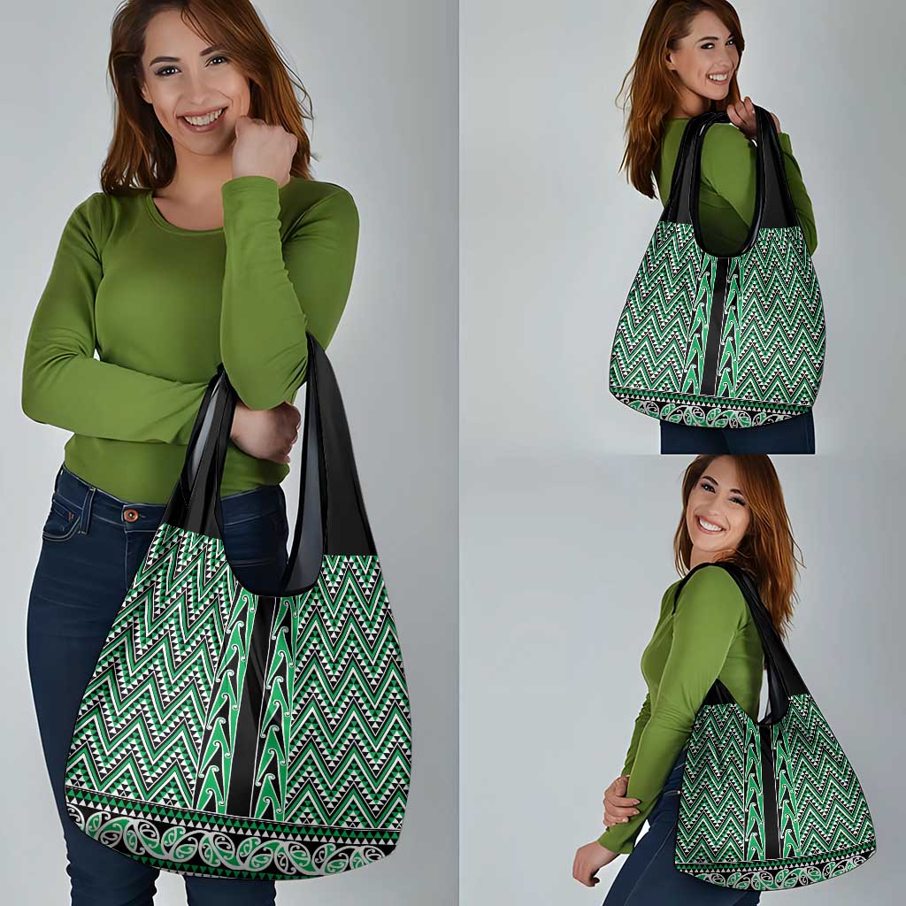 New Zealand Maori Niho Taniwha Grocery Bag Kakariki Mangopare and Puhoro Pattern