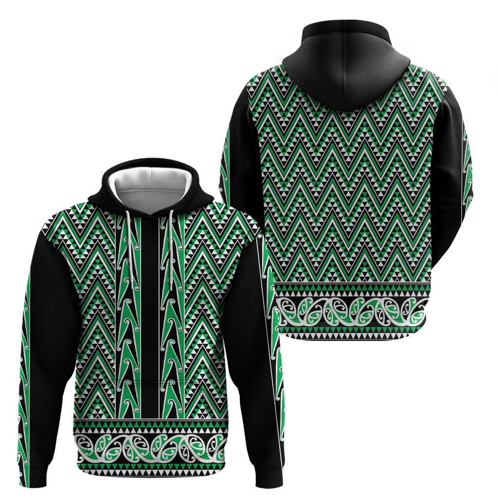 New Zealand Maori Niho Taniwha Hoodie Kakariki Mangopare and Puhoro Pattern