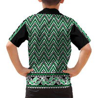 New Zealand Maori Niho Taniwha Kid Hawaiian Shirt Kakariki Mangopare and Puhoro Pattern