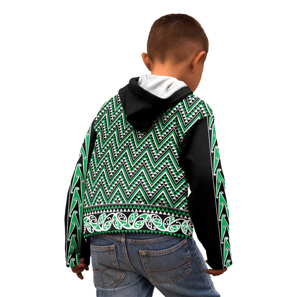 New Zealand Maori Niho Taniwha Kid Hoodie Kakariki Mangopare and Puhoro Pattern