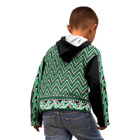 New Zealand Maori Niho Taniwha Kid Hoodie Kakariki Mangopare and Puhoro Pattern
