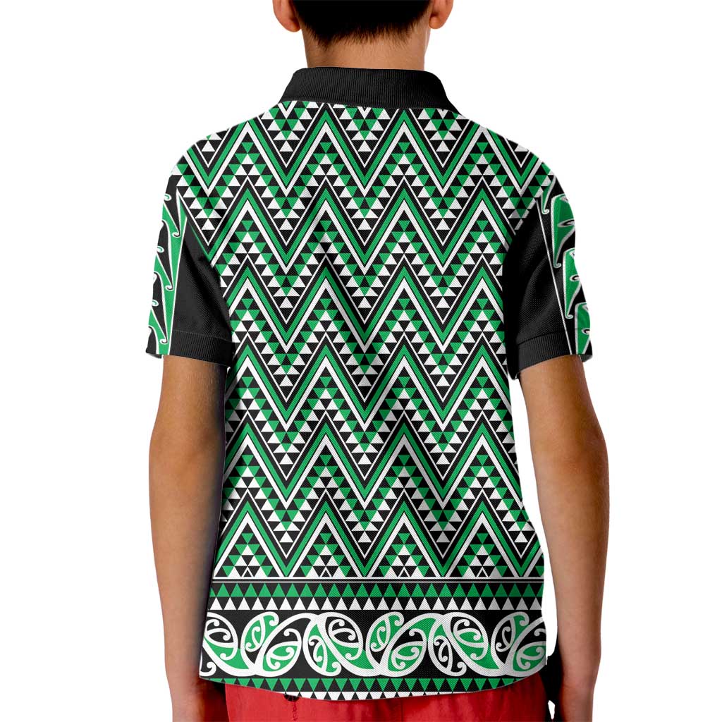 New Zealand Maori Niho Taniwha Kid Polo Shirt Kakariki Mangopare and Puhoro Pattern