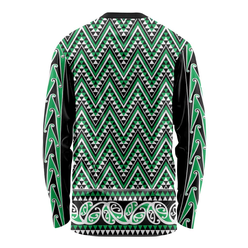 New Zealand Maori Niho Taniwha Long Sleeve Shirt Kakariki Mangopare and Puhoro Pattern LT9 - Polynesian Pride