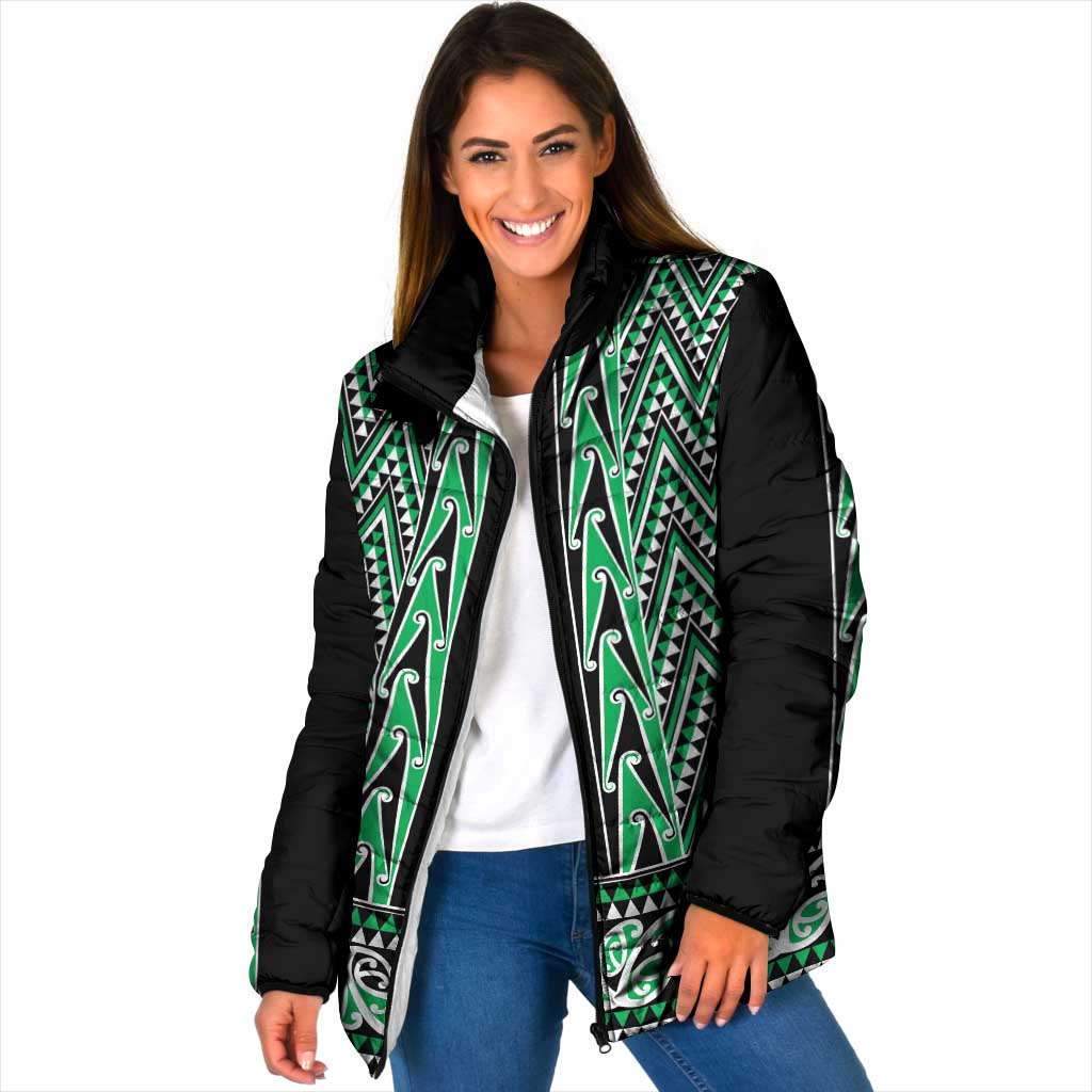 New Zealand Maori Niho Taniwha Padded Jacket Kakariki Mangopare and Puhoro Pattern - Polynesian Pride
