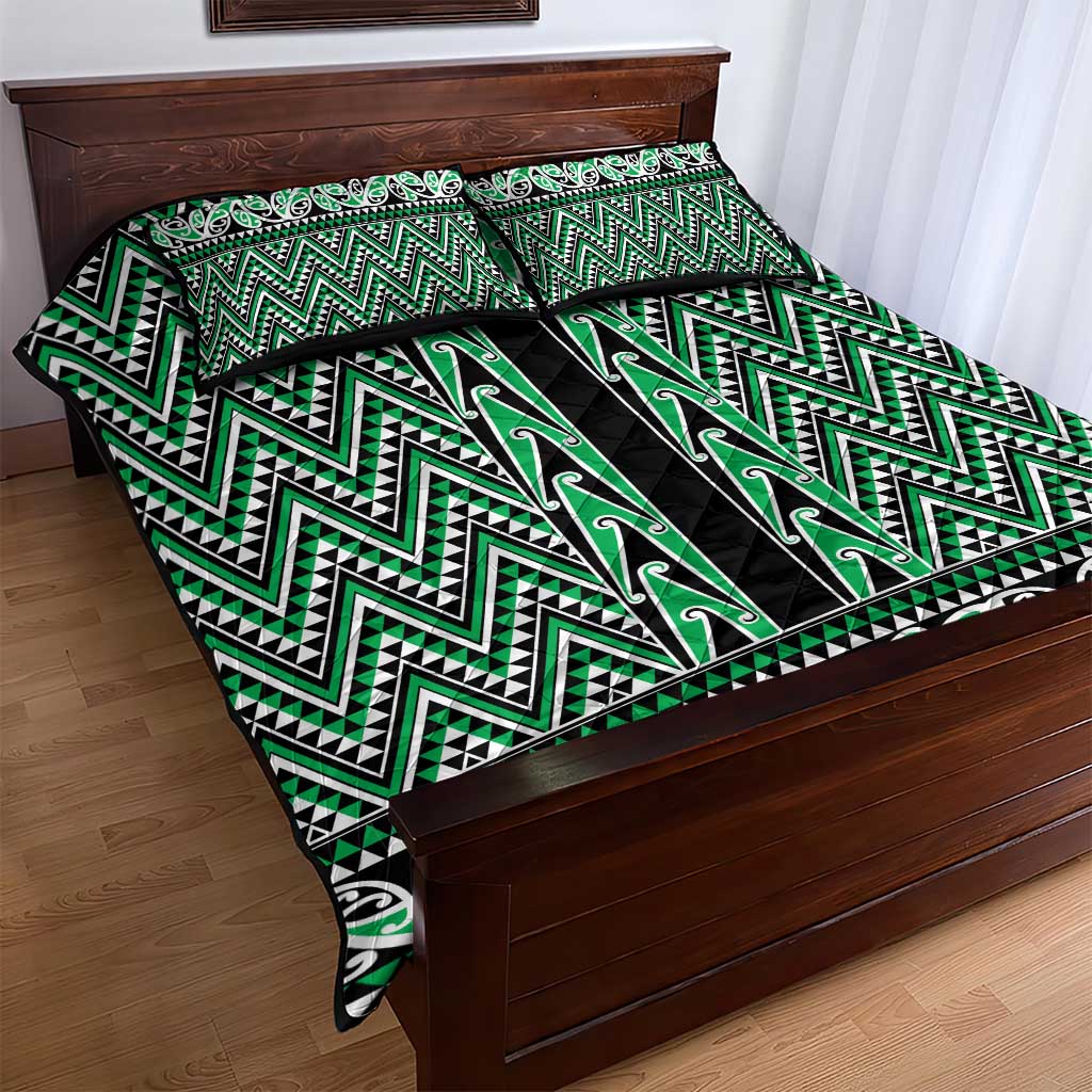 New Zealand Maori Niho Taniwha Quilt Bed Set Kakariki Mangopare and Puhoro Pattern