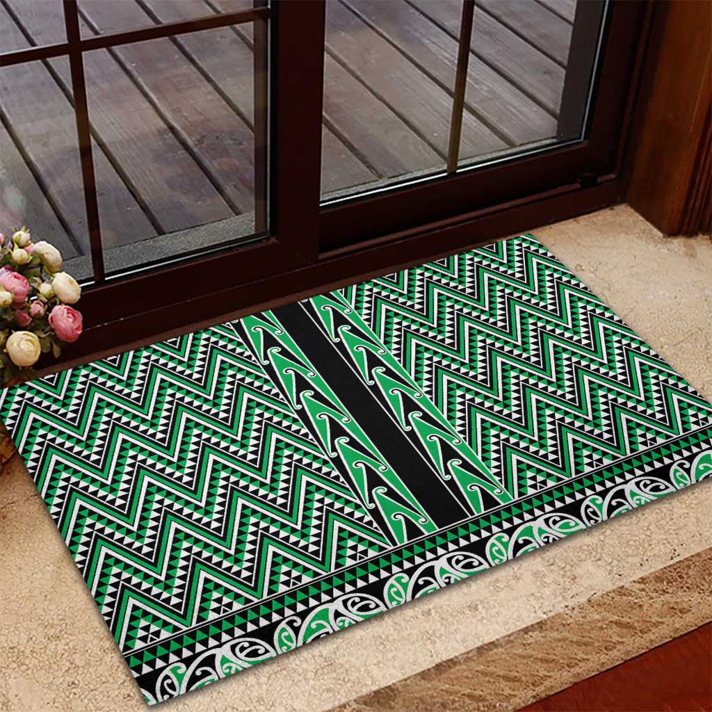New Zealand Maori Niho Taniwha Rubber Doormat Kakariki Mangopare and Puhoro Pattern