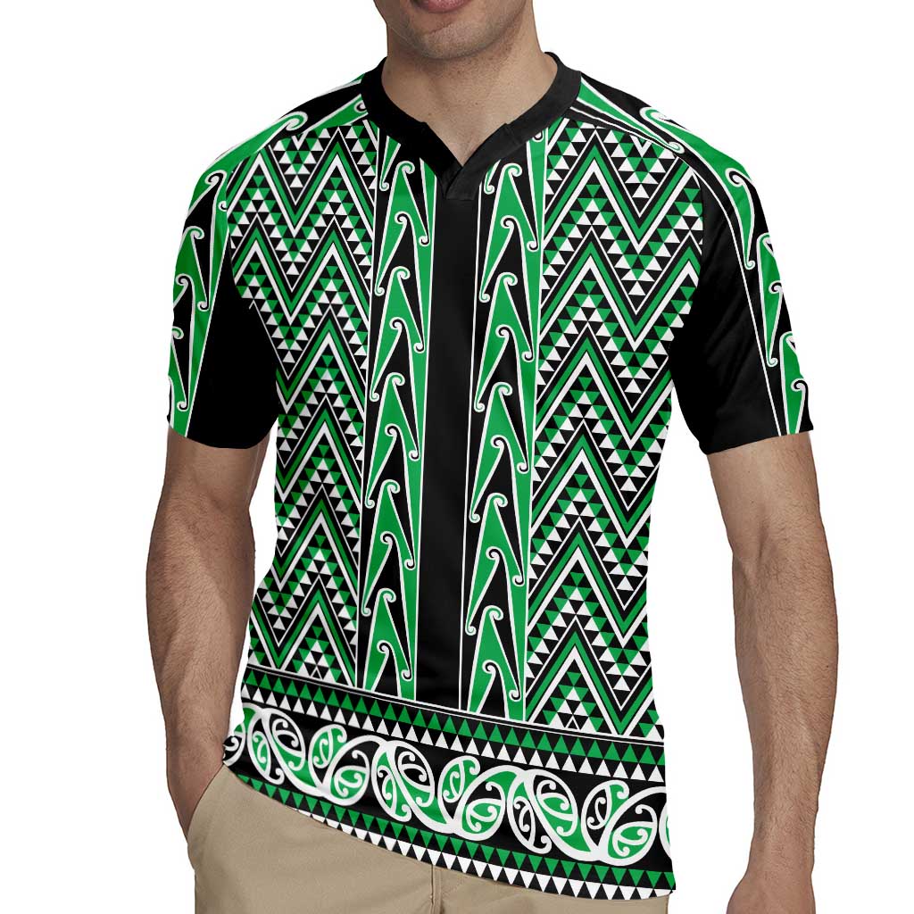 New Zealand Maori Niho Taniwha Rugby Jersey Kakariki Mangopare and Puhoro Pattern
