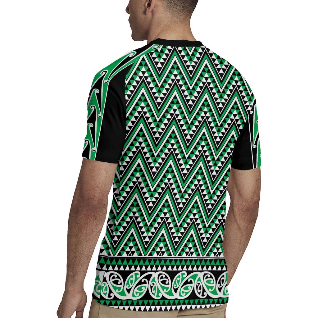 New Zealand Maori Niho Taniwha Rugby Jersey Kakariki Mangopare and Puhoro Pattern