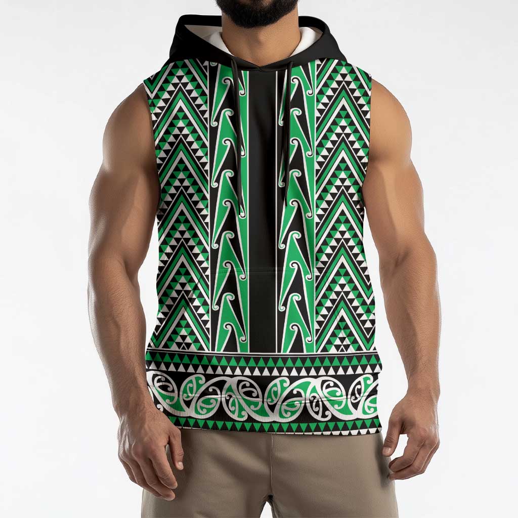 New Zealand Maori Niho Taniwha Sleeveless Hoodie Kakariki Mangopare and Puhoro Pattern - Polynesian Pride