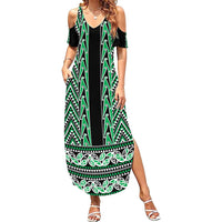 New Zealand Maori Niho Taniwha Summer Maxi Dress Kakariki Mangopare and Puhoro Pattern