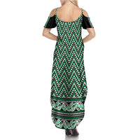 New Zealand Maori Niho Taniwha Summer Maxi Dress Kakariki Mangopare and Puhoro Pattern