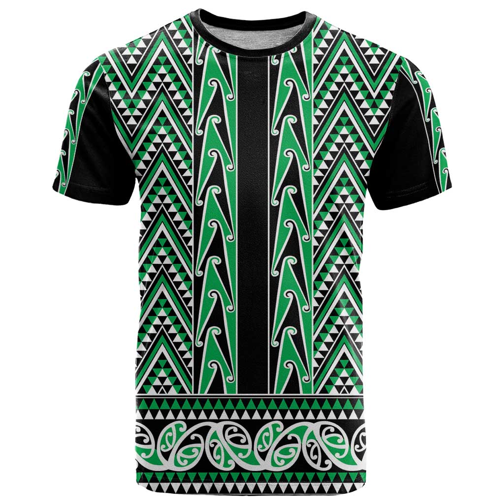 New Zealand Maori Niho Taniwha T Shirt Kakariki Mangopare and Puhoro Pattern