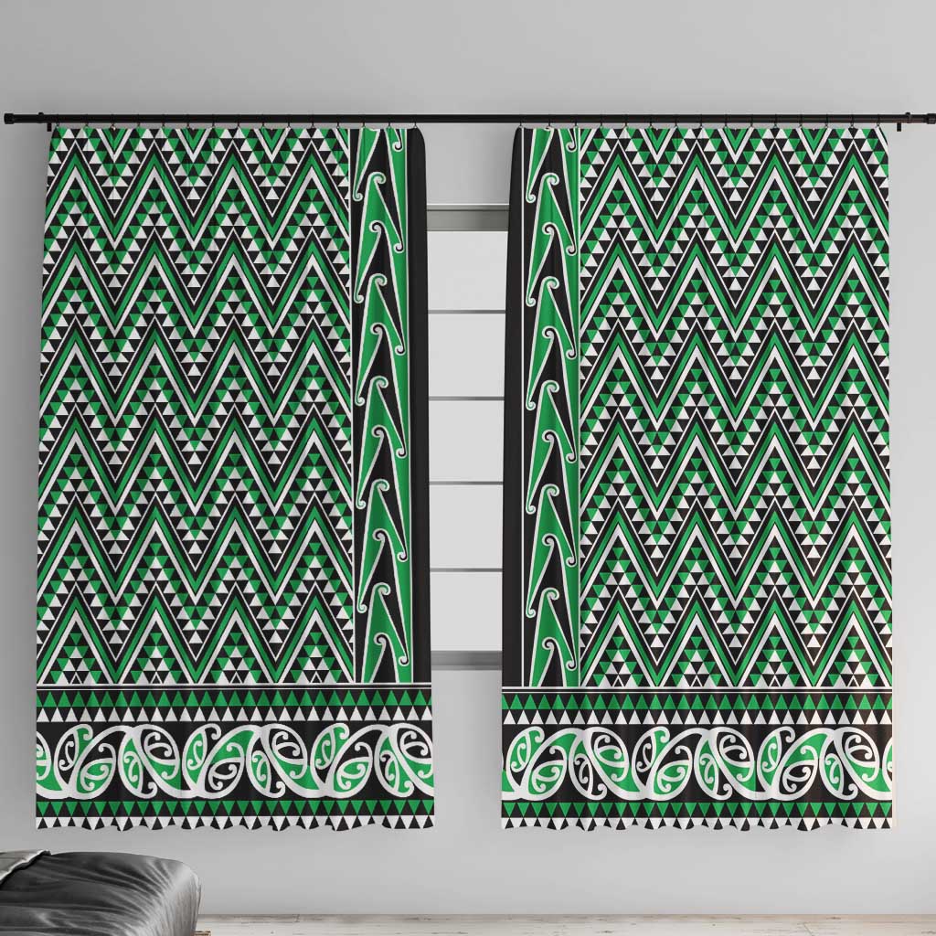 New Zealand Maori Niho Taniwha Window Curtain Kakariki Mangopare and Puhoro Pattern