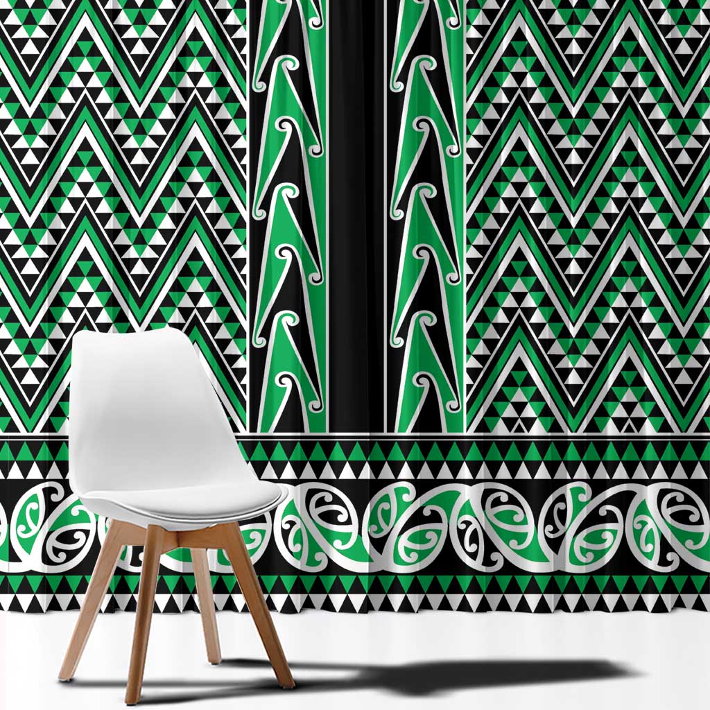 New Zealand Maori Niho Taniwha Window Curtain Kakariki Mangopare and Puhoro Pattern