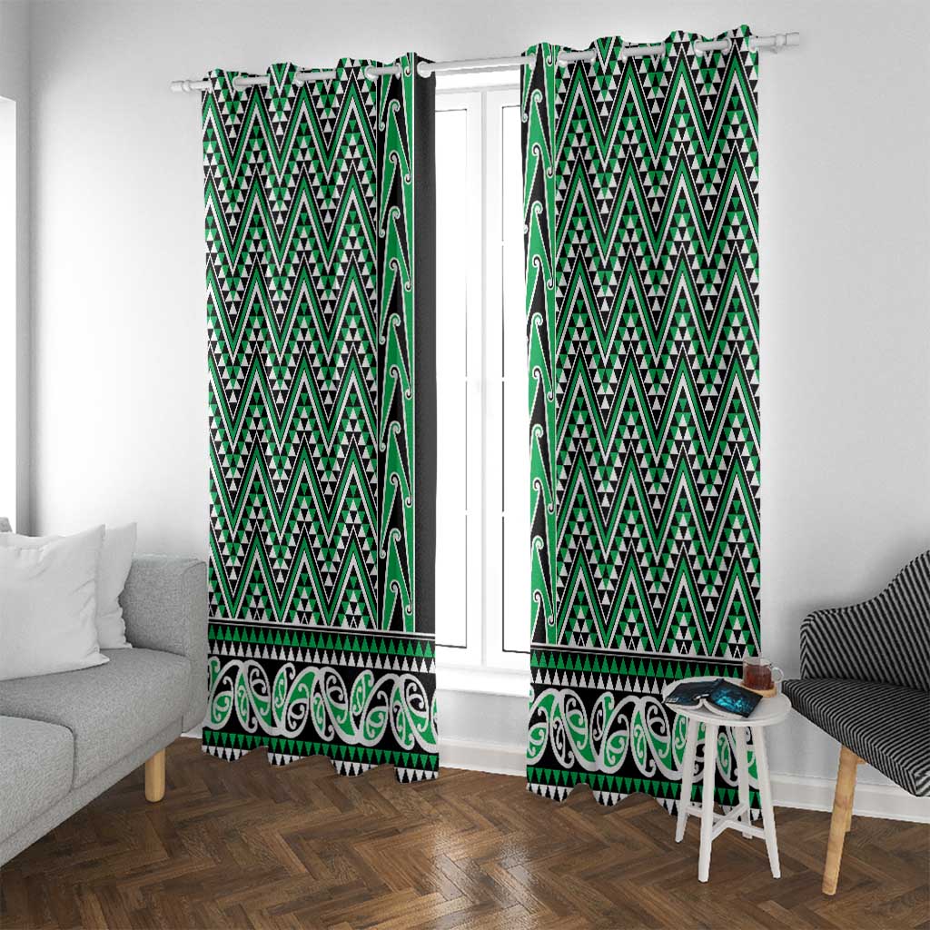 New Zealand Maori Niho Taniwha Window Curtain Kakariki Mangopare and Puhoro Pattern