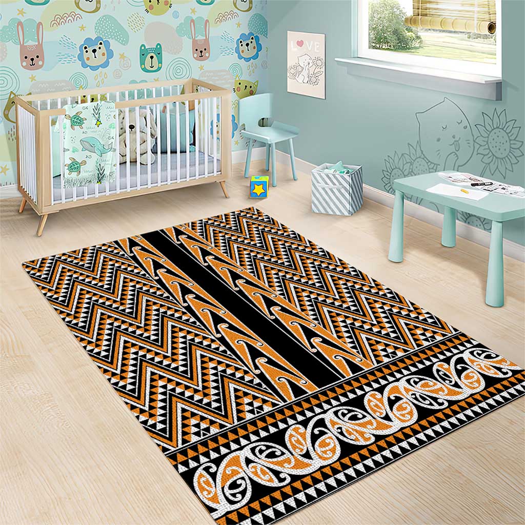New Zealand Maori Niho Taniwha Area Rug Karaka Mangopare and Puhoro Pattern