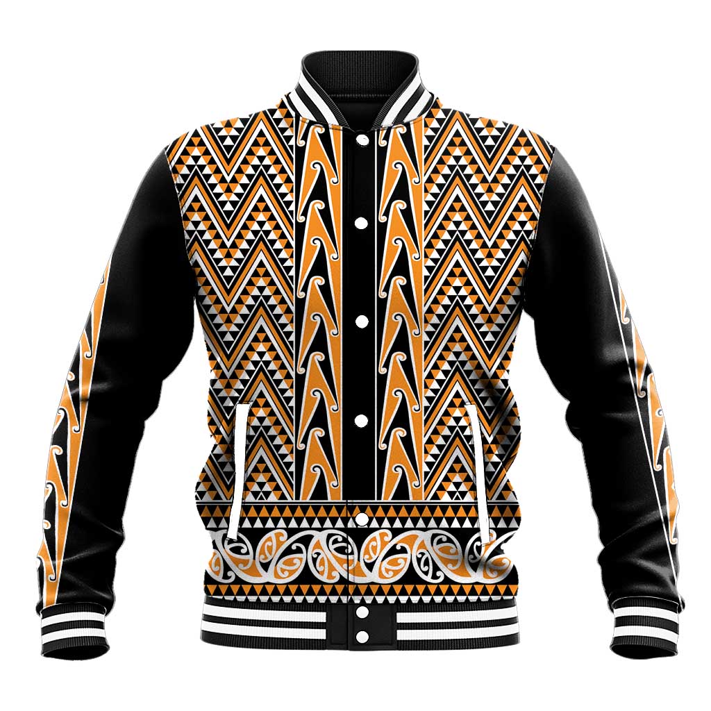 New Zealand Maori Niho Taniwha Baseball Jacket Karaka Mangopare and Puhoro Pattern LT9 Unisex Gold - Polynesian Pride