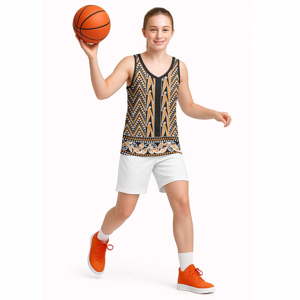New Zealand Maori Niho Taniwha Basketball Jersey Karaka Mangopare and Puhoro Pattern - Polynesian Pride