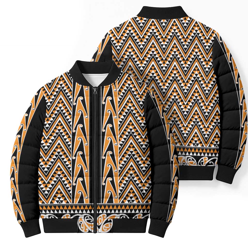 New Zealand Maori Niho Taniwha Bomber Puffer Jacket Karaka Mangopare and Puhoro Pattern - Polynesian Pride