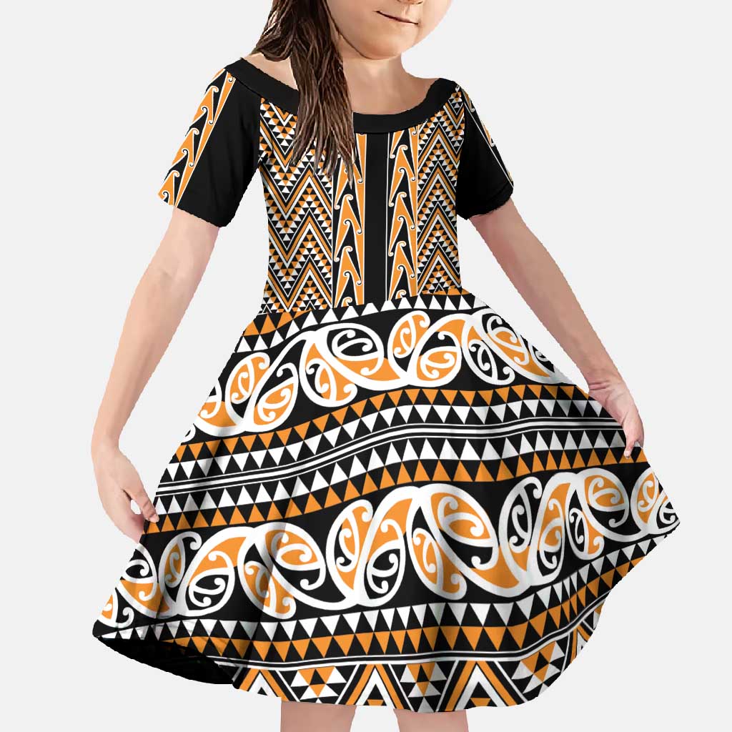 New Zealand Maori Niho Taniwha Family Matching Long Sleeve Bodycon Dress and Hawaiian Shirt Karaka Mangopare and Puhoro Pattern