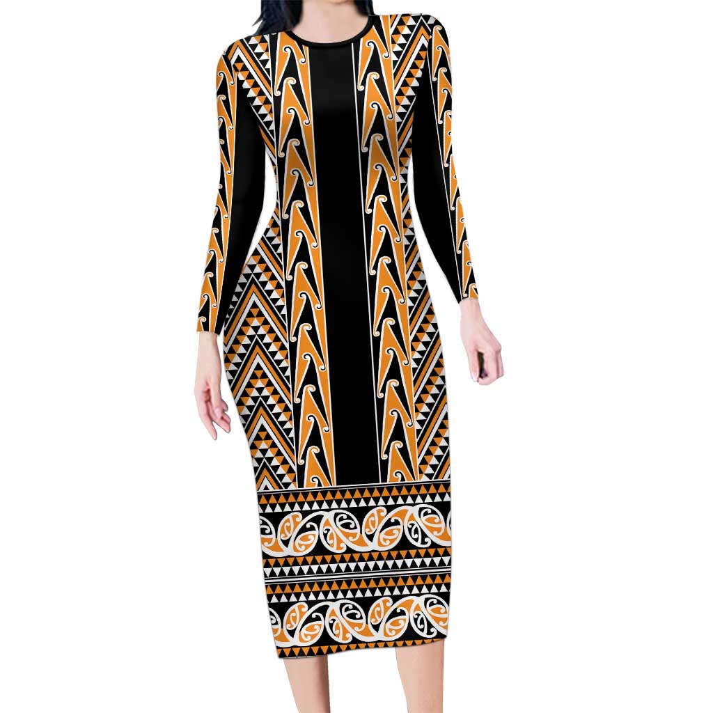 New Zealand Maori Niho Taniwha Family Matching Long Sleeve Bodycon Dress and Hawaiian Shirt Karaka Mangopare and Puhoro Pattern