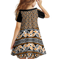 New Zealand Maori Niho Taniwha Family Matching Off The Shoulder Long Sleeve Dress and Hawaiian Shirt Karaka Mangopare and Puhoro Pattern