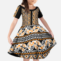 New Zealand Maori Niho Taniwha Family Matching Short Sleeve Bodycon Dress and Hawaiian Shirt Karaka Mangopare and Puhoro Pattern