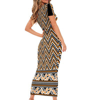 New Zealand Maori Niho Taniwha Family Matching Short Sleeve Bodycon Dress and Hawaiian Shirt Karaka Mangopare and Puhoro Pattern