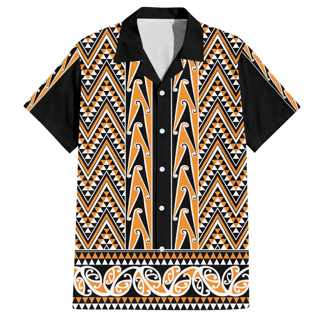 New Zealand Maori Niho Taniwha Family Matching Summer Maxi Dress and Hawaiian Shirt Karaka Mangopare and Puhoro Pattern LT9 Dad's Shirt - Short Sleeve Gold - Polynesian Pride