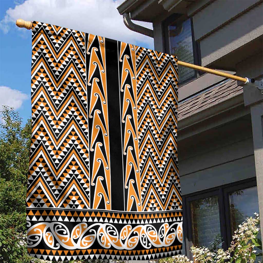 New Zealand Maori Niho Taniwha Garden Flag Karaka Mangopare and Puhoro Pattern