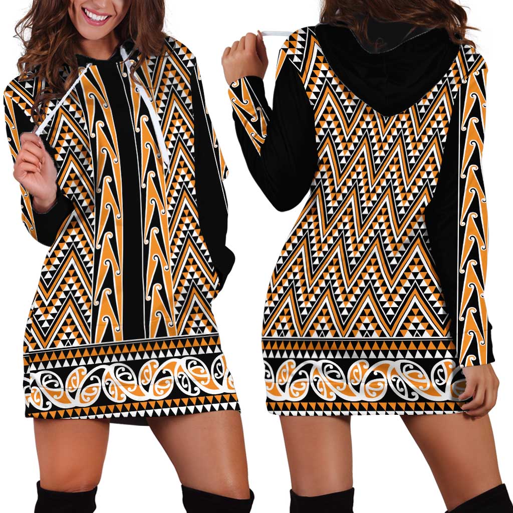 New Zealand Maori Niho Taniwha Hoodie Dress Karaka Mangopare and Puhoro Pattern