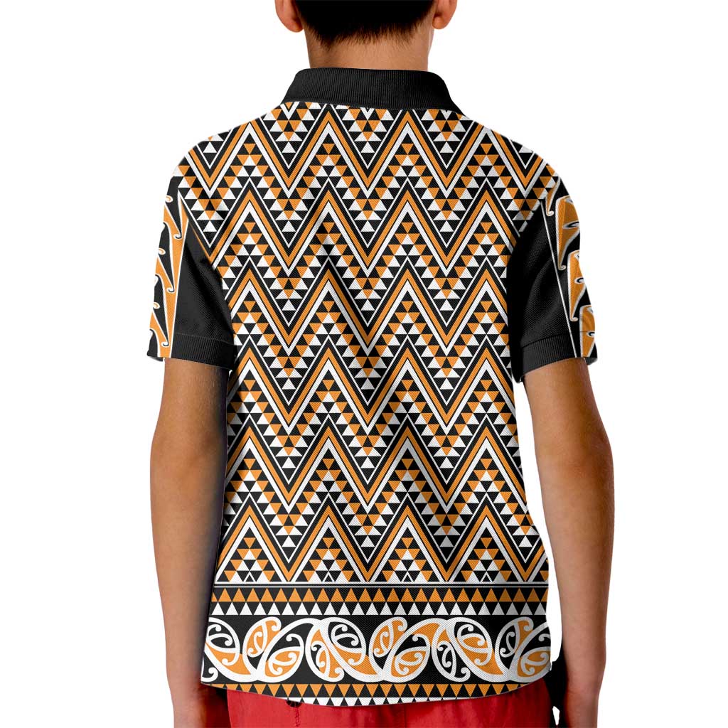 New Zealand Maori Niho Taniwha Kid Polo Shirt Karaka Mangopare and Puhoro Pattern