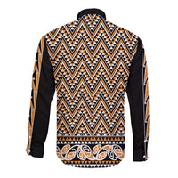 New Zealand Maori Niho Taniwha Long Sleeve Button Shirt Karaka Mangopare and Puhoro Pattern LT9 - Polynesian Pride