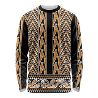 New Zealand Maori Niho Taniwha Long Sleeve Shirt Karaka Mangopare and Puhoro Pattern LT9 Unisex Gold - Polynesian Pride