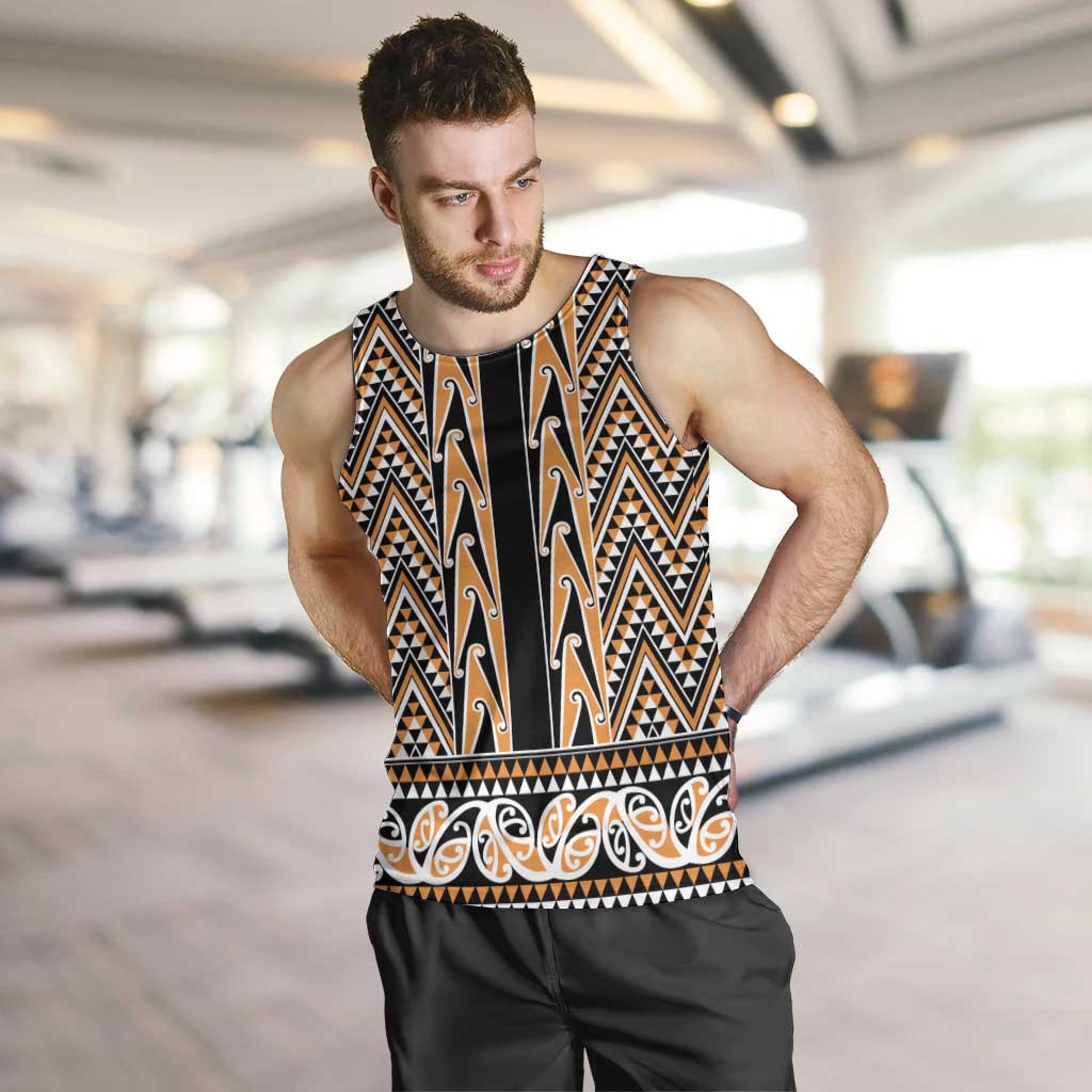 New Zealand Maori Niho Taniwha Men Tank Top Karaka Mangopare and Puhoro Pattern LT9 Gold - Polynesian Pride